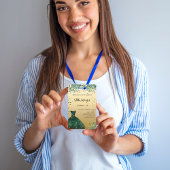 Badge Sweet 16 vert émeraude robe or invitation