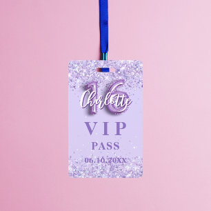 Badge Sweet 16 violet lavande vip party pass