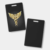 Badge Symbole caducee polygonale en or (Avant & arrière)