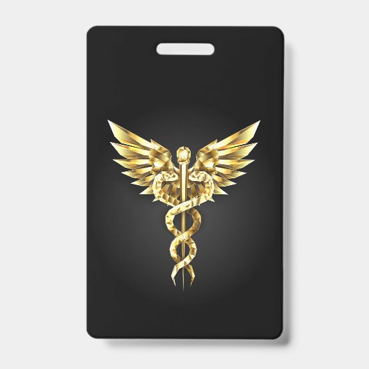 Badge Symbole caducee polygonale en or (Avant)