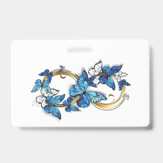 Badge Symbole infini de papillons Morpho bleus (Avant)