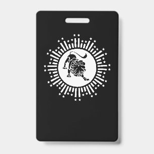 Badge Symbole Lion Zodiaque Leo avec Étoiles Noir et Bla