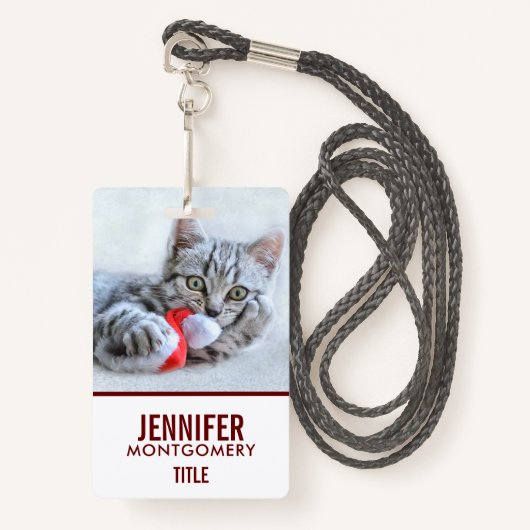 Badge Tabby gris mou Chat avec Noël Casquette (Devant avec lanière)