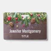 Badge Table de Noël rustique avec pin et neige (Arrière)