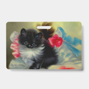 Badge Tableau vintage de chaton noir et blanc
