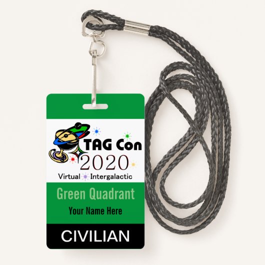 Badge TAG Con 2020 - Quadrant vert - Insigne civil (Devant avec lanière)