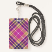 Badge Tartan rose, or et bleu (Derrière avec lanière)