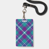Badge Tartan vert de mer, violet et bleu (Dos avec cordon)