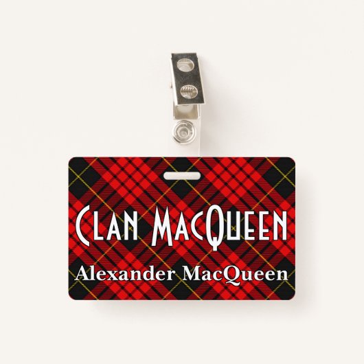 Badge Tartan vif de MacQueen de clan (Devant avec clip)