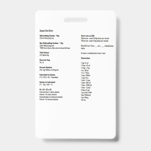 Badge Taux de flux d'oxygène et étiquettes de conversion (Face)