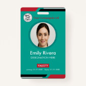 Badge Teal & Red Business Access Card with Company Logo (Devant)