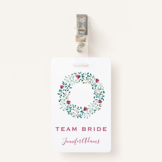 Badge Team Bride Rustic Floral & Greenery Mariage (Devant avec clip)