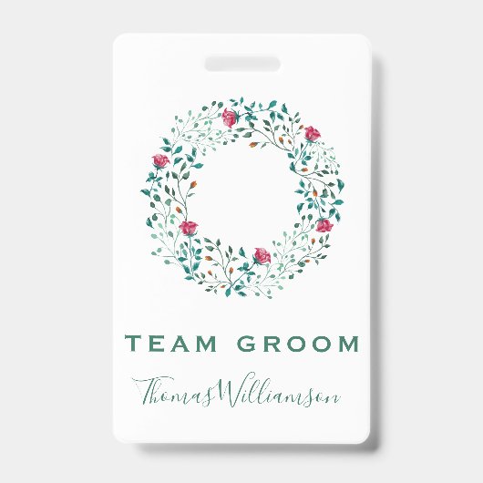 Badge Team Groom Rustic Floral & Greenery Mariage (Avant)