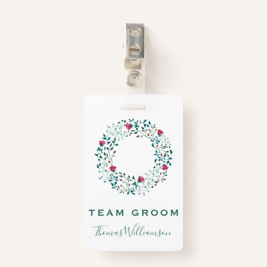 Badge Team Groom Rustic Floral & Greenery Mariage (Devant avec clip)