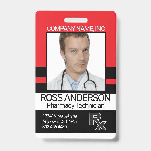 Badge Technicien en pharmacie - Rouge et Noir (Front)