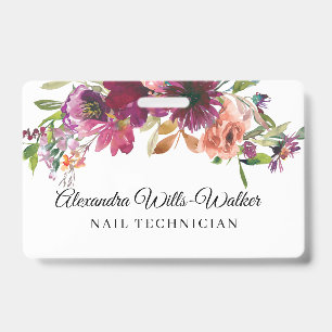 Badge Technicienne en onglerie Fleurs sauvages florales