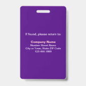 Badge Texte Avec Photo D'employé Violet (Arrière)