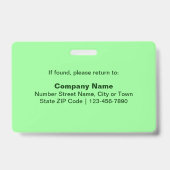 Badge Texte basé sur la photo de l'employé Rectangle Ver (Arrière)