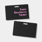 Badge Texte éditable rétro-moderne | Noir et rose (Avant & arrière)