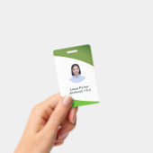 Badge Texte photo de l'employé personnalisé Lien vert (À main)