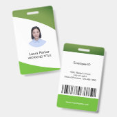 Badge Texte photo de l'employé personnalisé Lien vert (Recto et verso)