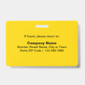 Badge Textes simples avec rectangle photo employé Jaune (Back)