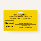 Badge Textes simples avec rectangle photo employé Jaune (Devant)