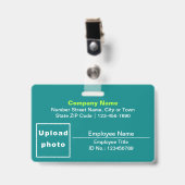 Badge Textes simples avec rectangle photo Vert Turquoise (Front with Clip)