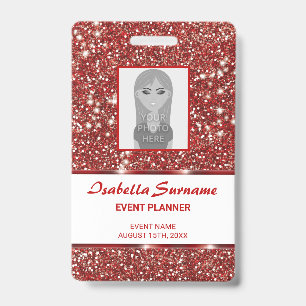 Badge Texture de Faux Paillettes Rouges avec Texte Perso