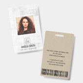 BADGE TEXTURE DE JOURNAL EMPLOYÉ PHOTO CODE-BARRES NOM (Avant & arrière)