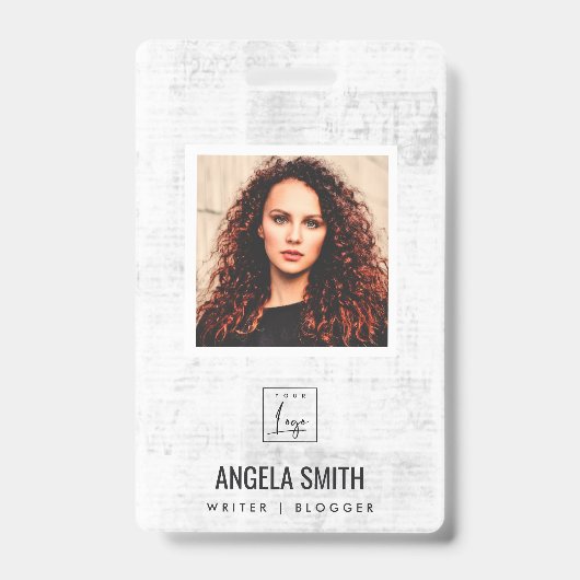 BADGE TEXTURE DE JOURNAL EMPLOYÉ PHOTO CODE-BARRES NOM (Avant)