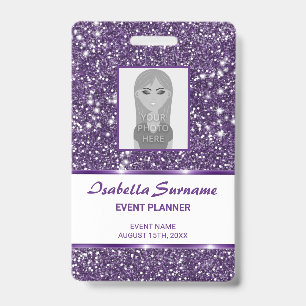 Badge Texture de paillettes violettes fausses & Photo &