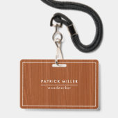 Badge Texture en bois Brown Imprimer Typographie blanche (Avant avec lanière)