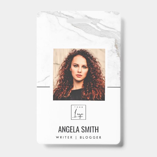 BADGE TEXTURE EN MARBRE GRIS BLANC PHOTO EMPLOYÉ CODE-BA (Avant)