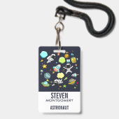 Badge Thème Cool de l'Espace - Astronautes et Navires Fu (Arrière avec lanière)