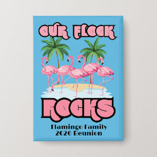 Badge Thème de fête flamant rose pour réunion de famille