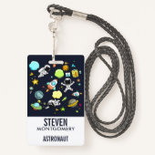 Badge Thème spatial cool - Astronauts & Rocket Ships (Derrière avec lanière)