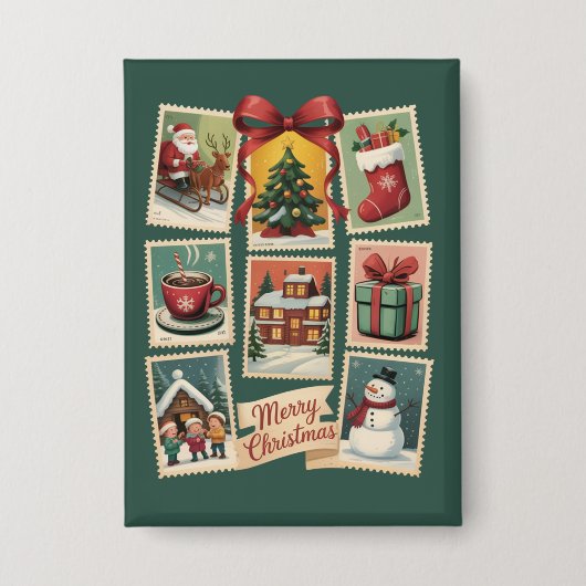 Badge Timbre de Noël Timbre-poste de vacances Rétro Père (Recto)
