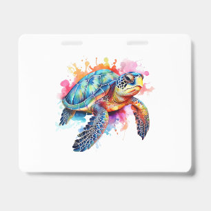 Badge Tortue de mer en aquarelle colorée
