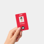 Badge Total photo de l'employé rouge, code barre, logo,  (À main)