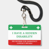 Badge Tour de cou d'alerte médicale pour handicap caché  (Avant avec lanière)