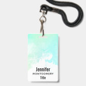 Badge Tourbillons d'aquarelle abstraits verts et bleus m (Arrière avec lanière)