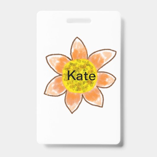 Badge Tournesol jaune orange brun ajouter nom texte flor (Avant)