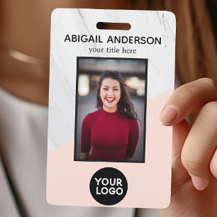 Badge Travail de carte d'identité photo rose pâle modern