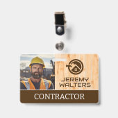 Badge Travailleur au chantier de construction | Bois (Face avec clip)