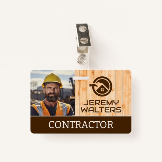 Badge Travailleur au chantier de construction | Bois (Devant avec clip)