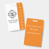Badge Travailleur bénévole Orange ID employé avec logo (Front & Back)
