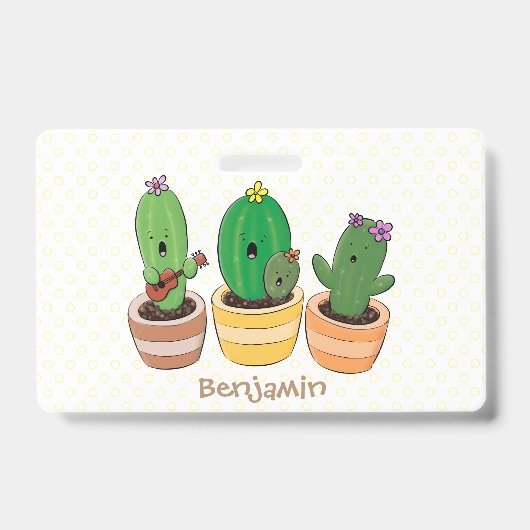 Badge Trio de cactus mignons chantant illustration de de (Avant)