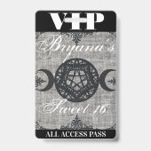 Badge Triple Moon Goddess Burlap VIP Pass Fête d'anniver (Arrière)
