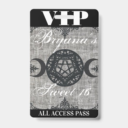 Badge Triple Moon Goddess Burlap VIP Pass Fête d'anniver (Avant)